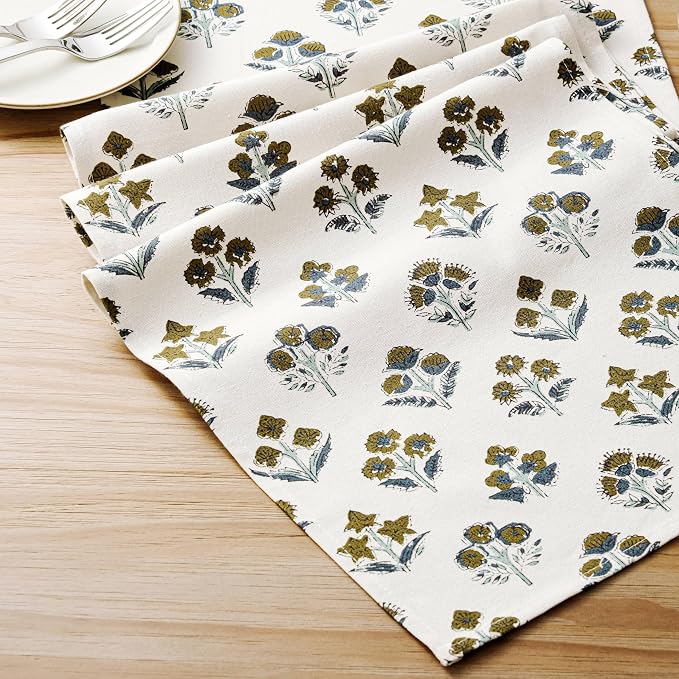 Block Print Floral Decorative Table Runners, 13x90 Inch Brown | 100% Organic - Image 6