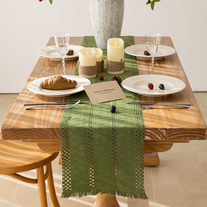 Keketoarrange Boho Macrame Table Runner 12x108 Inch | Woven Burlap Rustic - Image 4