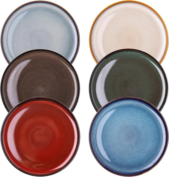 LERATIO Ceramic Plates Set of 6, 10.5 Inch Reactive Glaze Light Weight by LeRatio