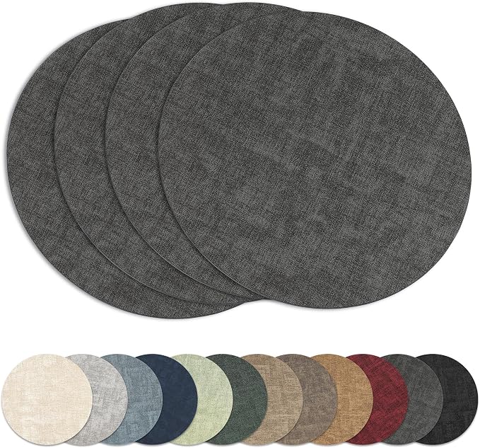 13"Round Placemats Set of 4, Reversible Faux Leather Heat Resistant Table Mats by NCUE