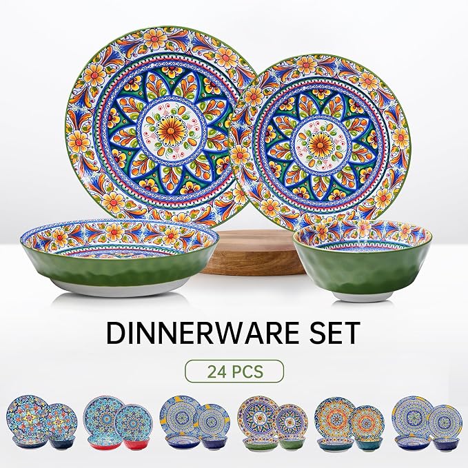 24 Pieces Dinnerware Sets, Plates and Bowls Set, Porcelain Dishes Set - Image 2