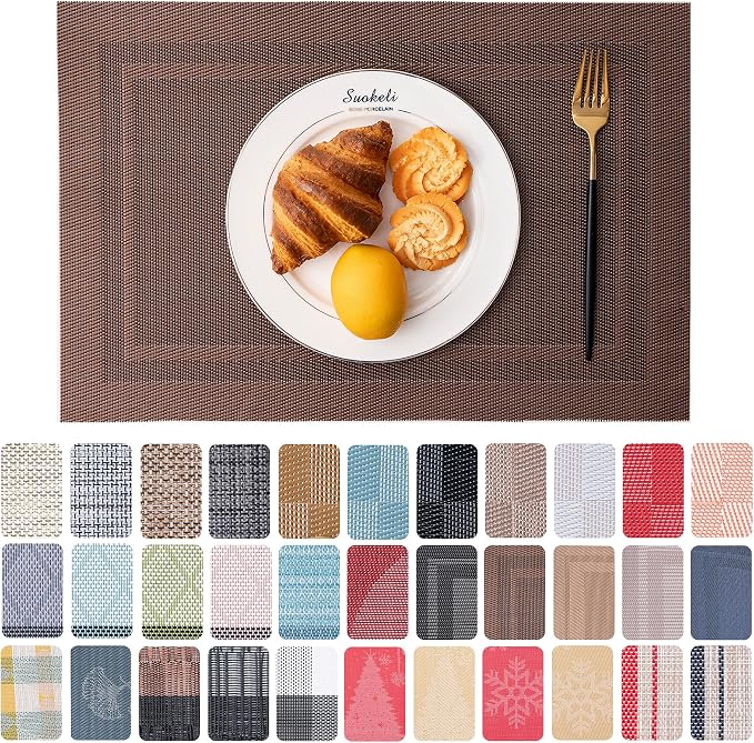 Placemats Set of 6 Washable Indoor | Outdoor Vinyl Place Mats by CADONO