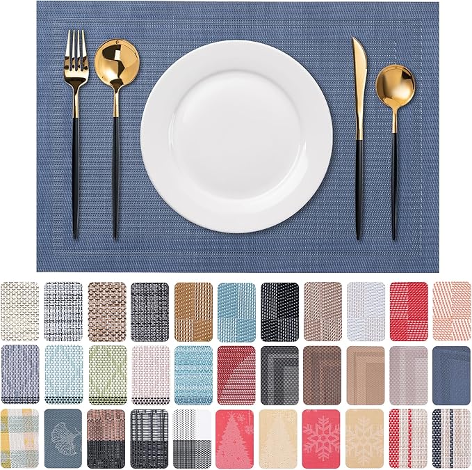 Placemats Set of 6 Washable Indoor | Outdoor Vinyl Place Mats by CADONO