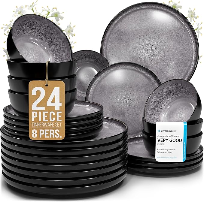 24 Piece Stoneware Dinnerware Set by PURELIVING