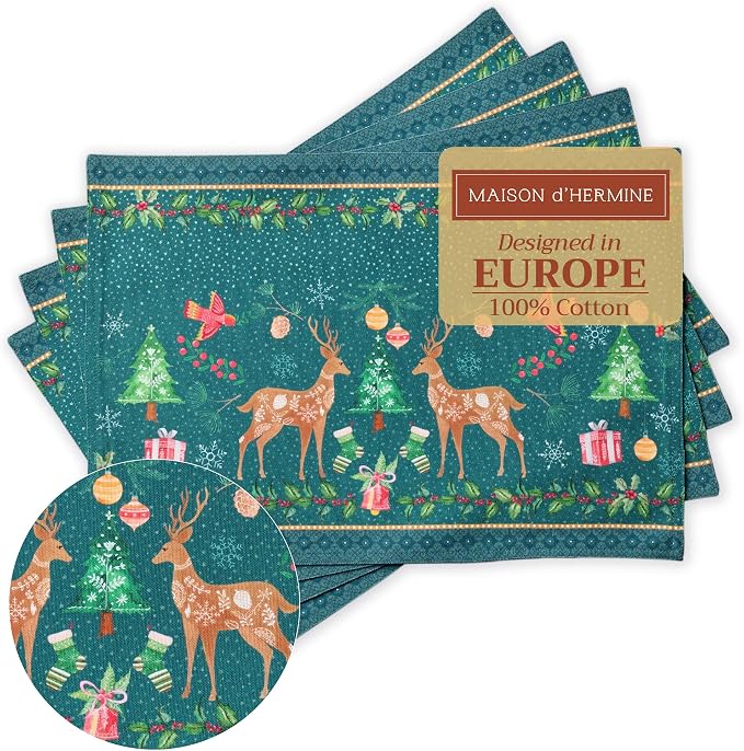 Maison d' Hermine Placemats Set of 4 Reusable 100% Cotton | Cloth Place Mats by MaisondHermine