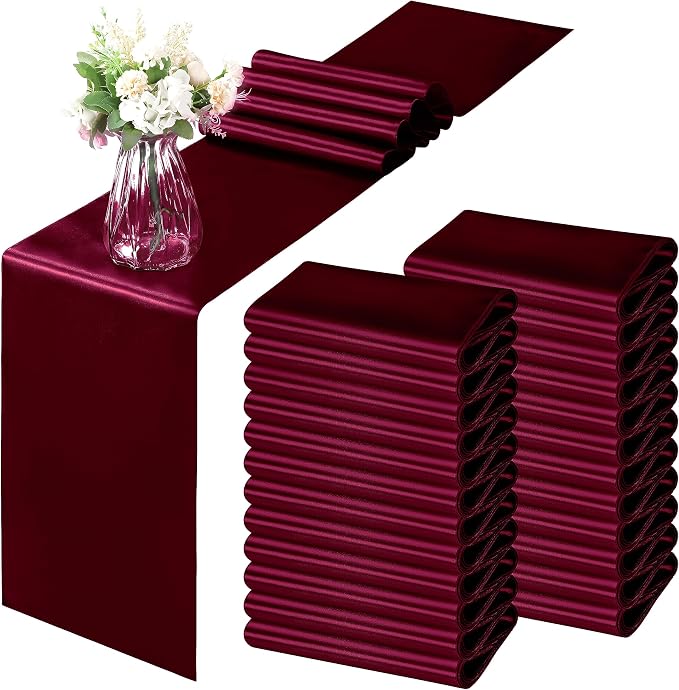 Horbaunal 12 Pack Burgundy Satin Table Runner 12 x 108 Inch | Smooth Table by Horbaunal