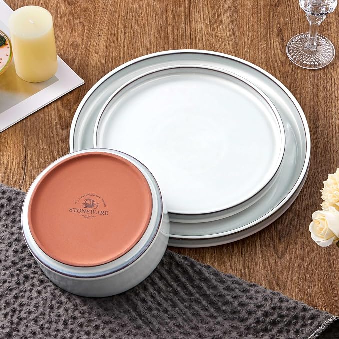 LIANYU Plates and Bowls Set for 8, 24 Piece Stoneware Dinnerware Sets | - Image 2