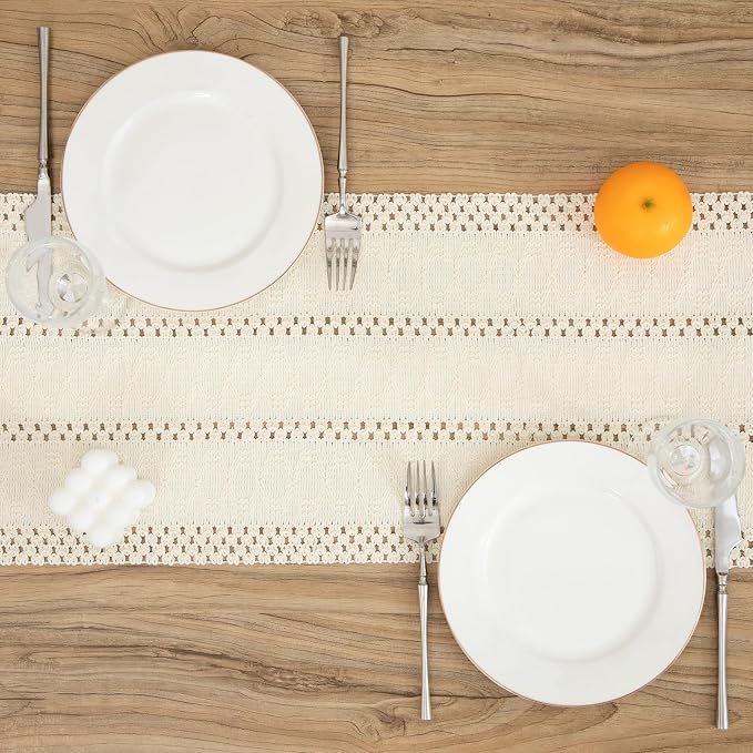 Boho Cream Table Runner, 12x72 Inches | Tassels, Summer Farmhouse, Woven Cotton - Image 2
