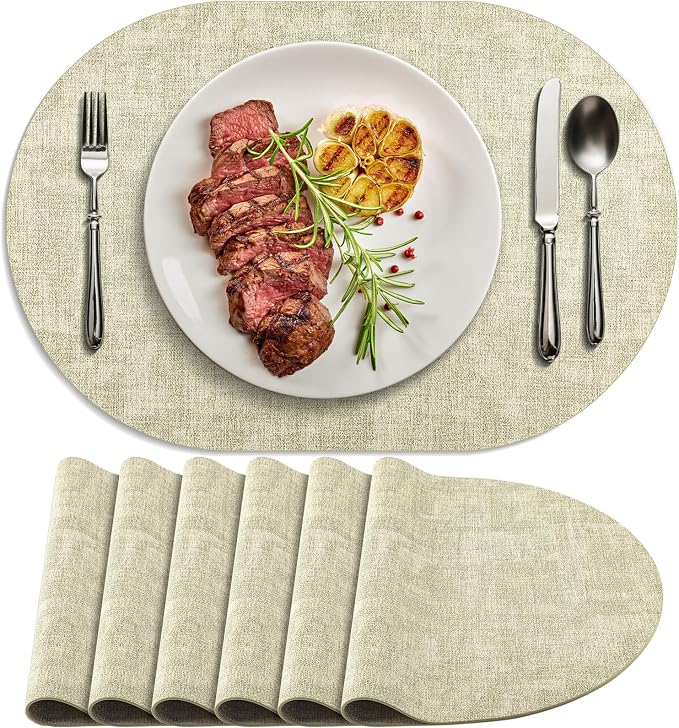 Placemats Set of 6-17" x 11.8" Waterproof & Heat Resistant Oval Place Mats by Delicateandelegantplacemats