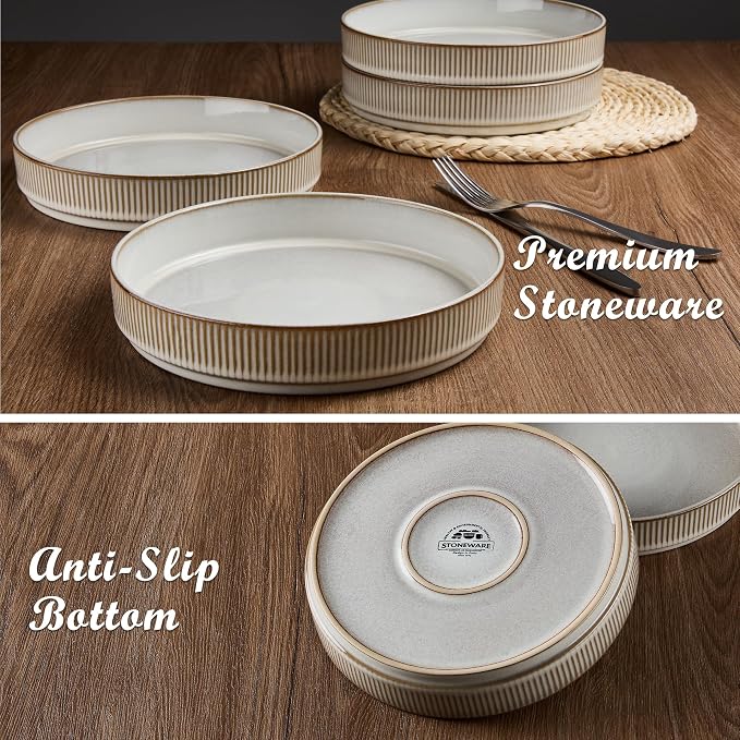 E-far Pasta Bowls Set of 4, 35oz Large Salad Bowl Plate - Image 6
