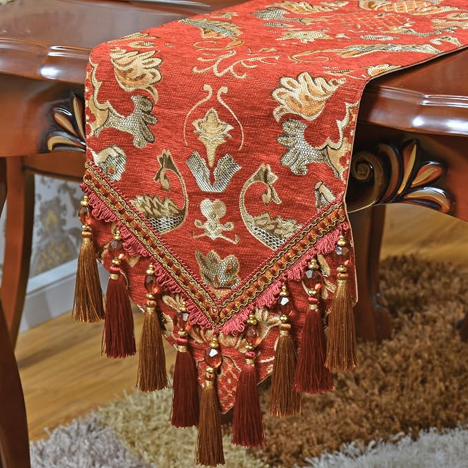 Extra Luxury Velvet Red Table Runner 120 Inches Long by NYSMXF