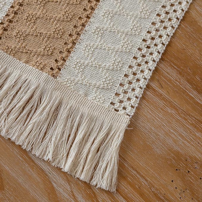 Keketoarrange Boho Macrame Table Runner 12x72 Inch | Woven Burlap Rustic Runner - Image 7