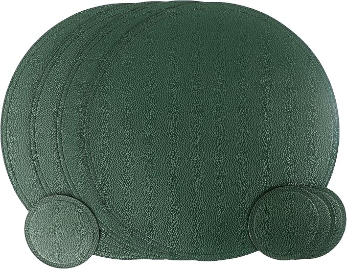 Set of 6 Faux Leather Round Placemats and Coasters, Disko Table Mats and Drink - Image 8