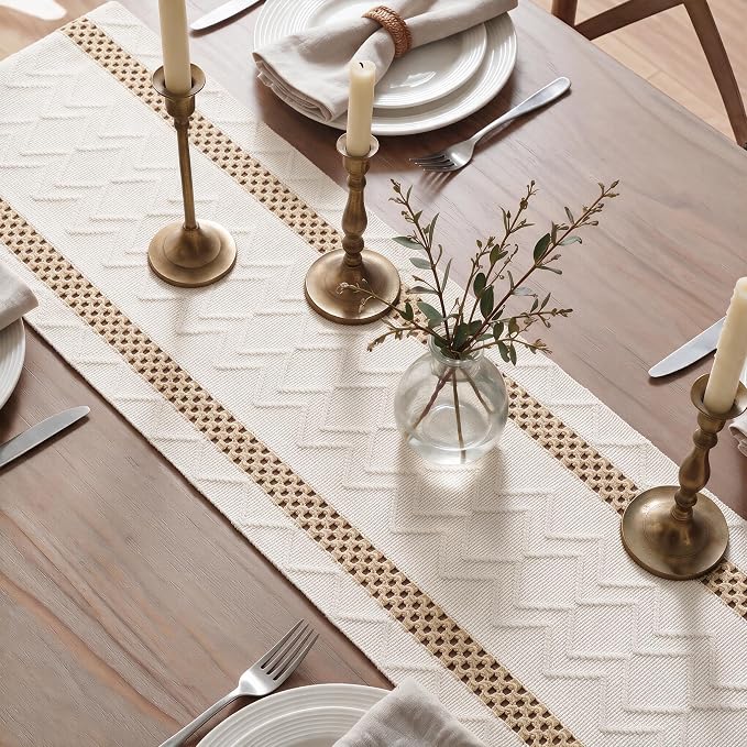Artoid Mode Burlap Brown Stripe Woven Rustic Table Runner 12x72 Inch | Holiday - Image 4