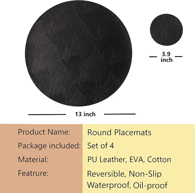 Embossed PU Leather Placemats, Waterproof Coffee Coasters, Kitchen Table Mats - Image 6