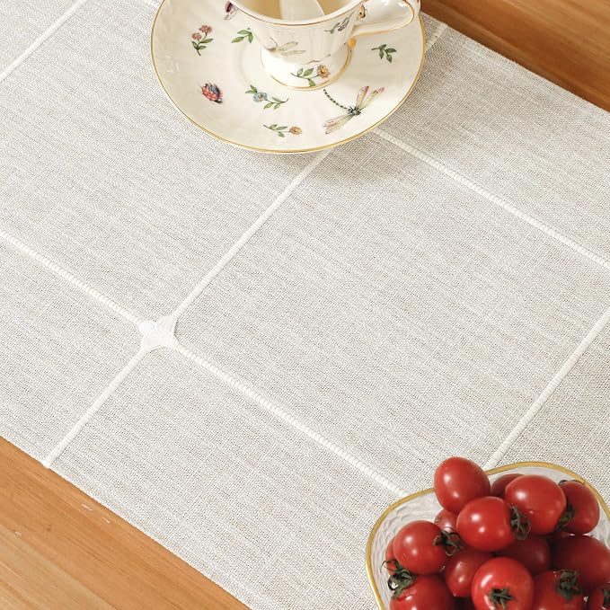 NEWISHER Rustic Embroidered Plaid Cloth Table Runner 72 inches, Farmhouse - Image 6