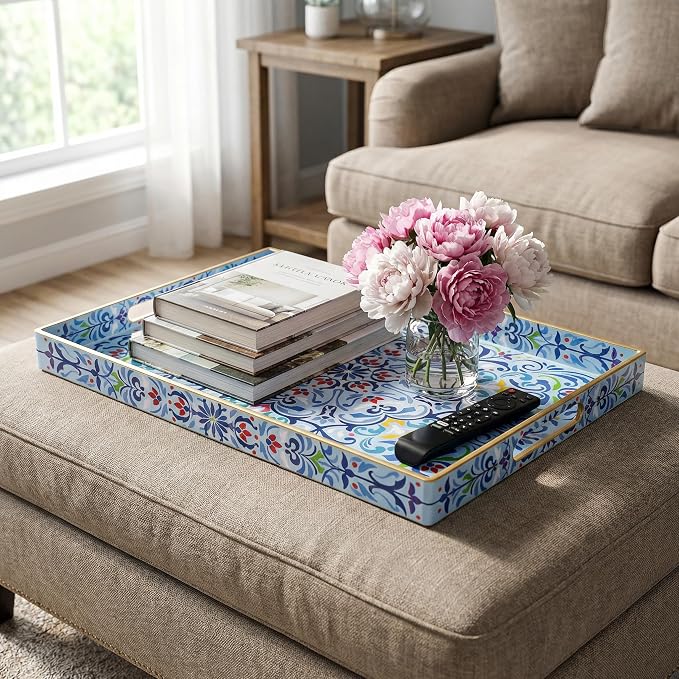 Hiceeden Set of 2 Boho Floral Serving Tray - Image 5