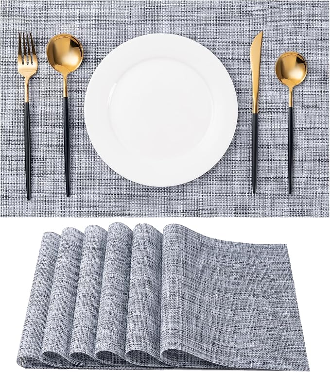 Placemats Set of 6 Washable Indoor | Outdoor Vinyl Place Mats by CADONO