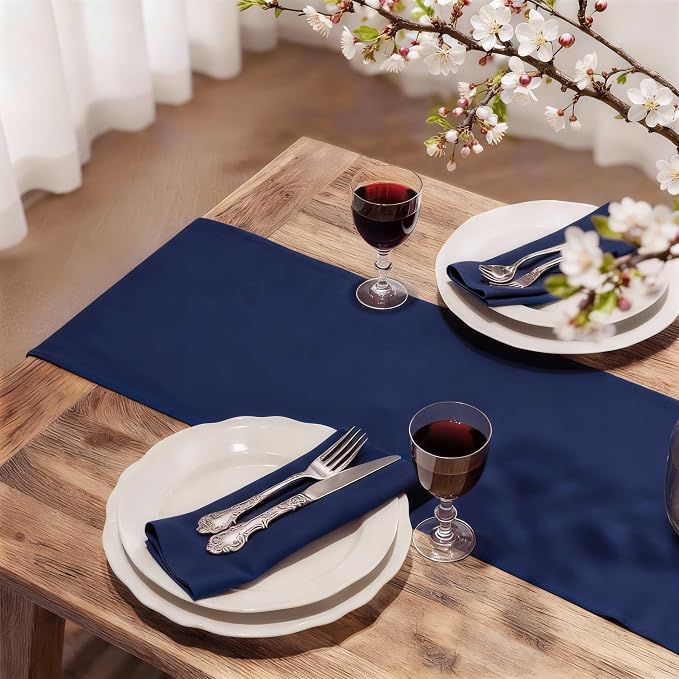 FOLINS&HOME Navy Blue Waterproof Decorative Table Runner 60 Inches Long | - Image 2