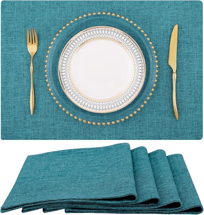 Faux Cotton Linen Placemats Set of 4, Cloth Washable Farmhouse Dining Table Mats by homing