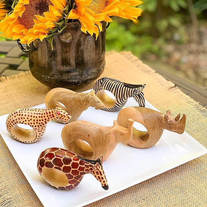 Mahogany Wood Animal Napkin Rings Set of Six - Image 2