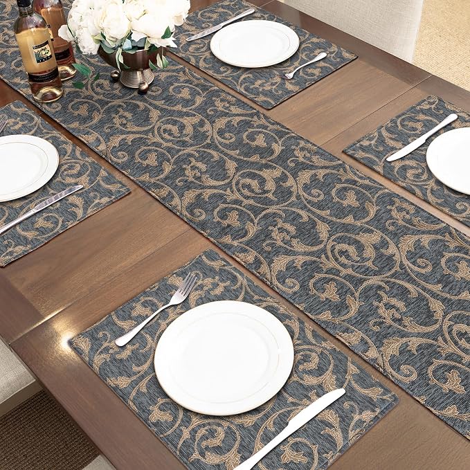 Loom and Mill Chenille Damask Table Runner 108 inches Long, 13x108 inch - Image 7