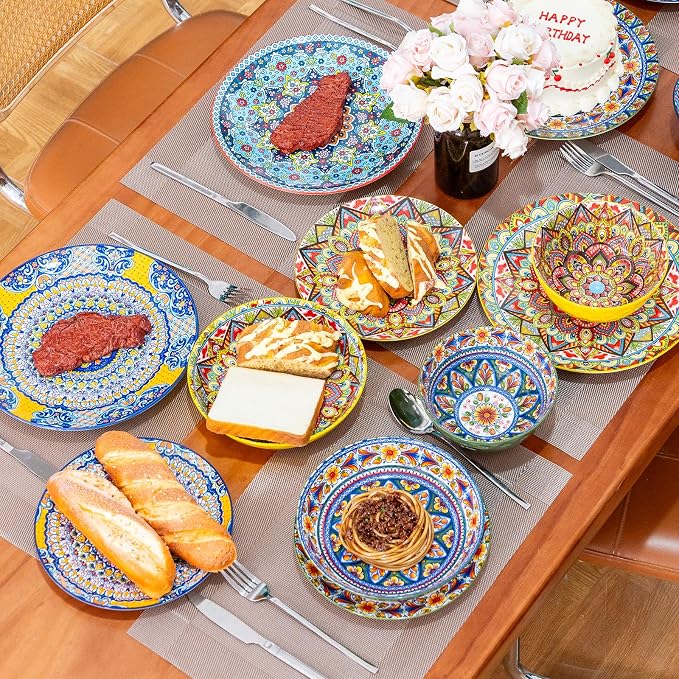 Plates and Bowls Set, Service for 4, 16 Pieces Ceramic Dinnerware Set, - Image 5
