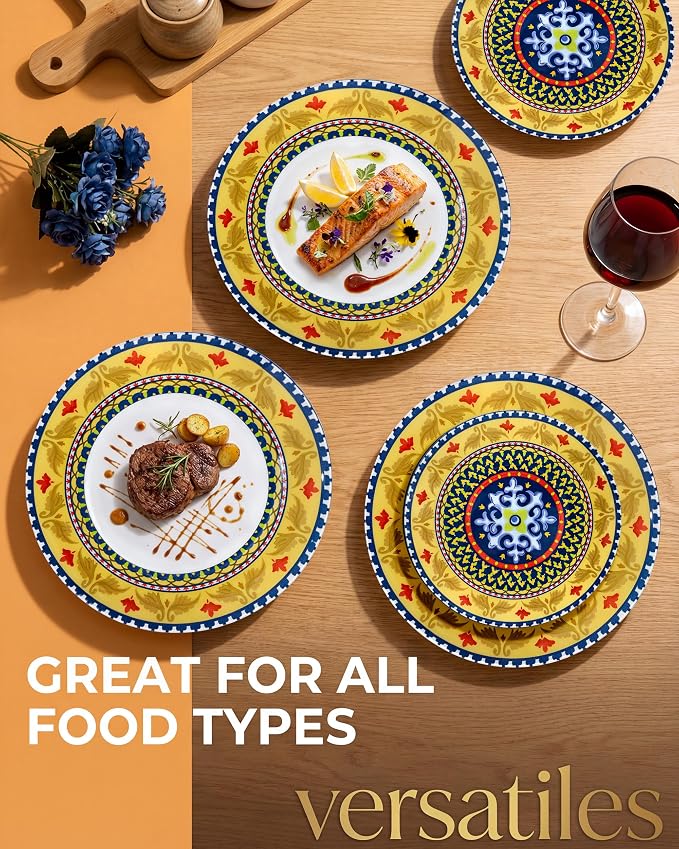 Yellow Plastic Plates, Boho Plates, layered circle red/yellow accents. Durable - Image 8