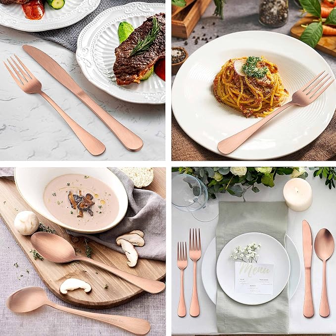 LIANYU 60 Piece Matte Copper Silverware Set - Image 5