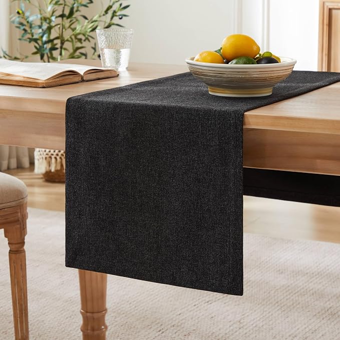 Burlap Style Farmhouse Table Runner, 14x48 Inches Black | Thick Durable Fabric by ZEEMARTONLINE