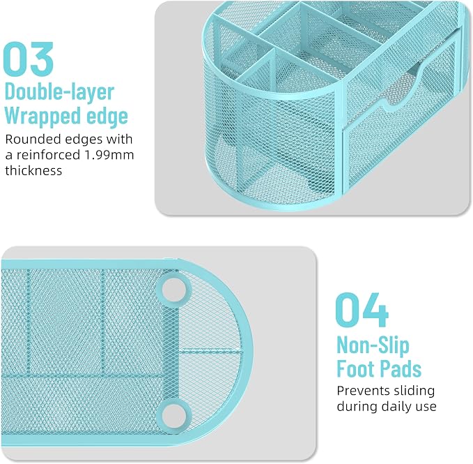 Mesh Desk Organizer with Drawer, 9-Compartment Pen Holder - Image 6