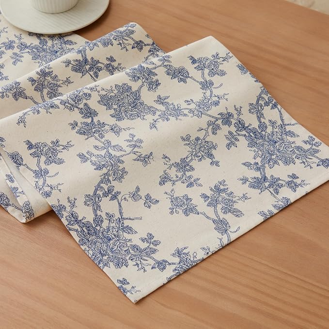 French Pastoral Farmhouse Table Runners, 13x48 Inch Blue | 100% Organic Cotton by Unknown