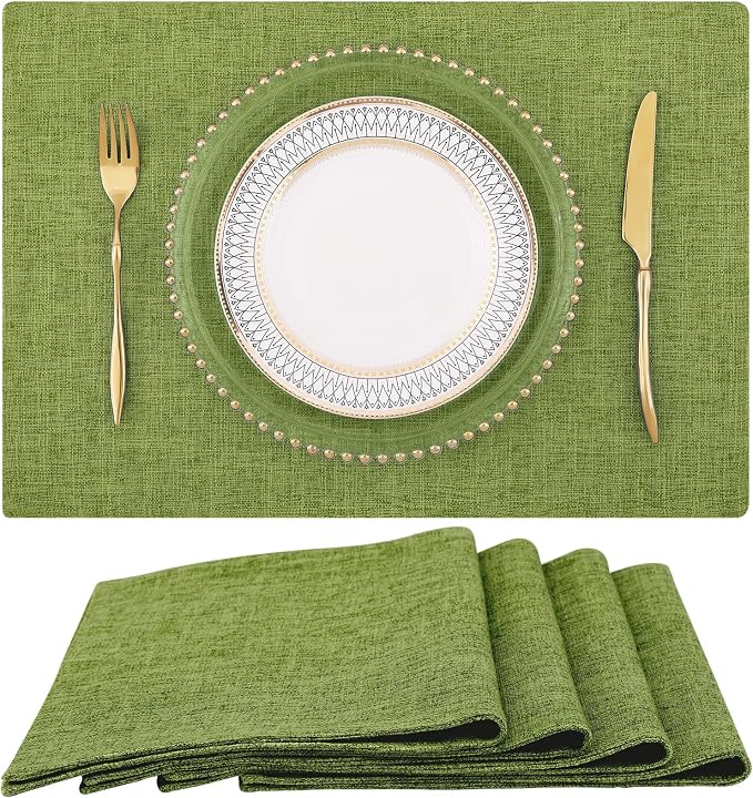 Faux Cotton Linen Placemats Set of 4, Cloth Washable Farmhouse Dining Table Mats by homing