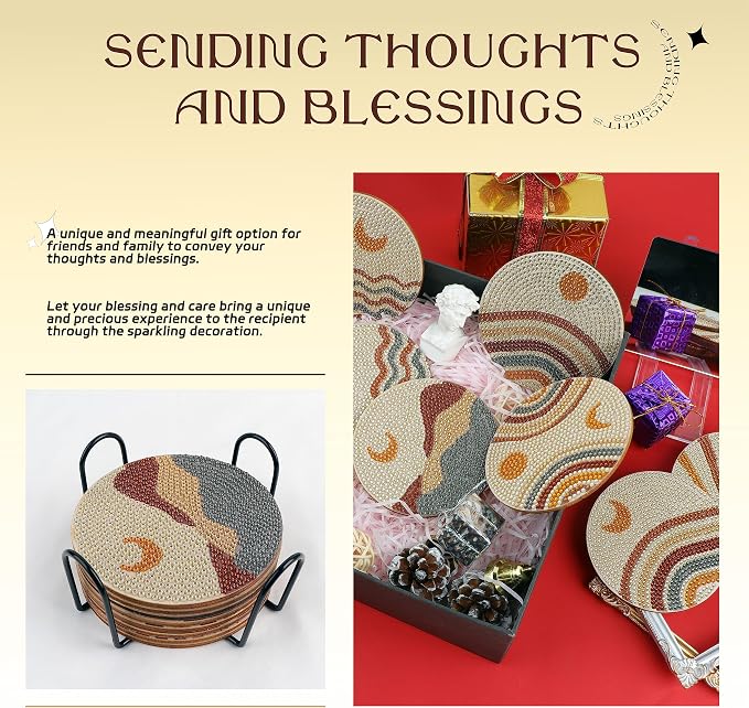 8 Pcs Boho Diamond Painting Coasters Kit - Image 4