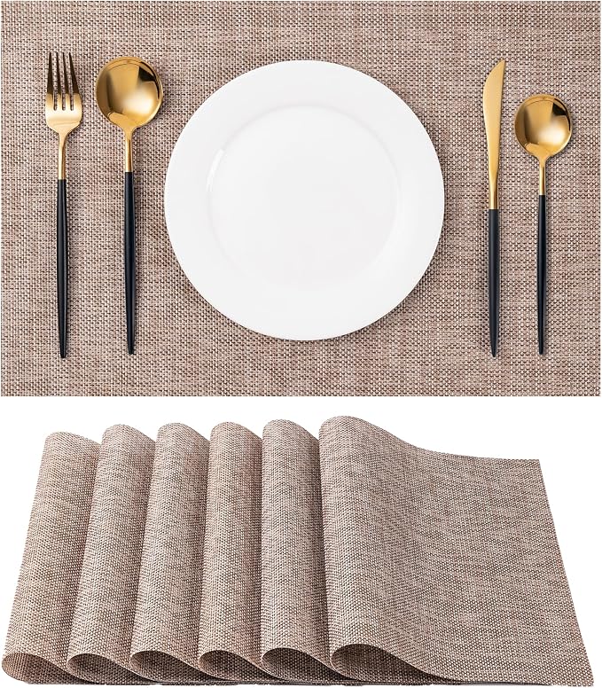 Placemats Set of 6 Washable Indoor | Outdoor Vinyl Place Mats by CADONO