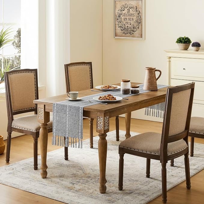Hemstitched Farmhouse Table Runner, Charcoal 13x60 Inch, Cotton Linen Table - Image 3