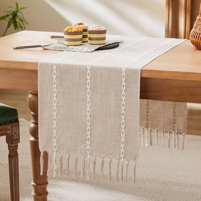 Braided Farmhouse Table Runner, Braided Taupe 13x108 Inch, Cotton Linen Table by Unknown