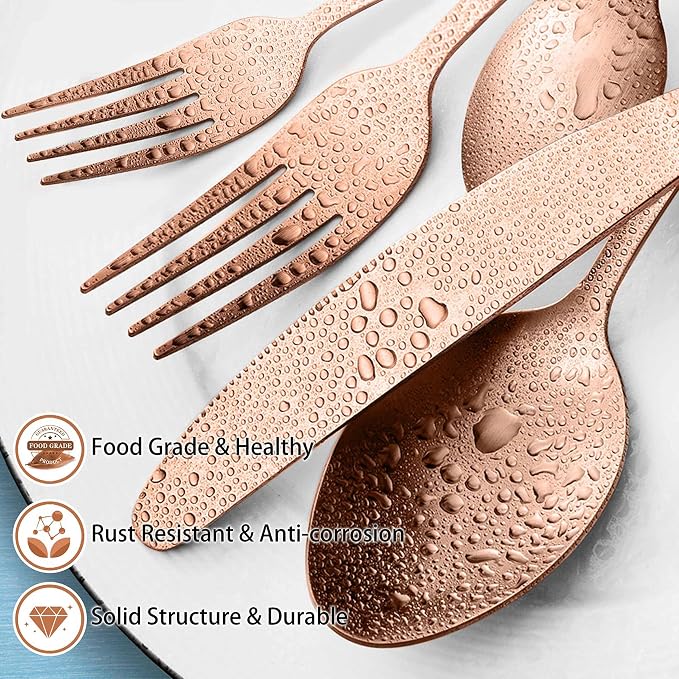 LIANYU 40 Piece Matte Copper Silverware Set, Rose Gold Flatware Set - Image 3
