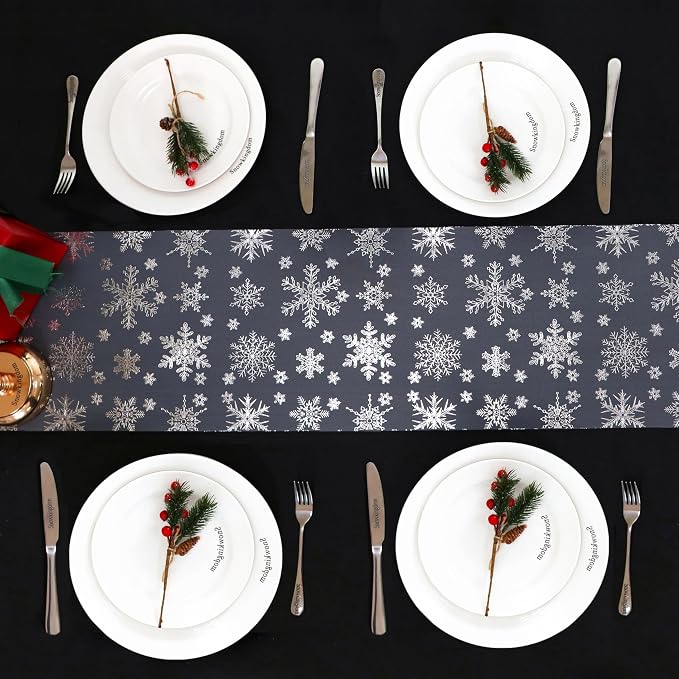 Snowkingdom 2PCS Silver Christmas Snowflake Glitter Table Runner 108 Inch | - Image 3