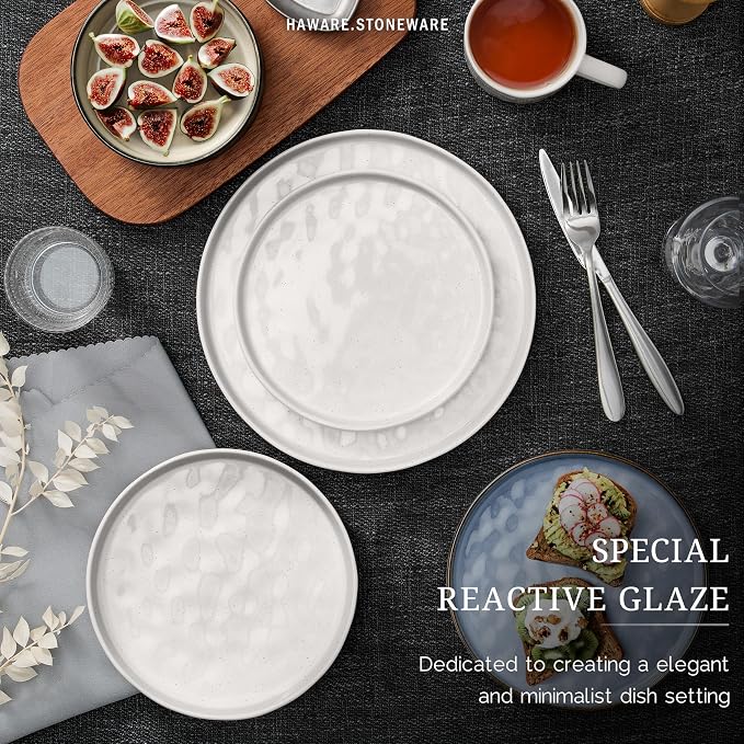 HaWare Dinnerware Sets, 12-Piece Plates and Bowls Set, Stoneware Dish Set - Image 5