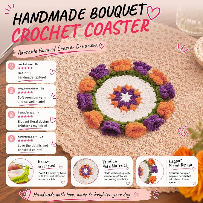 Crochet Flower Coasters, Handmade Bouquet Coasters - Image 4