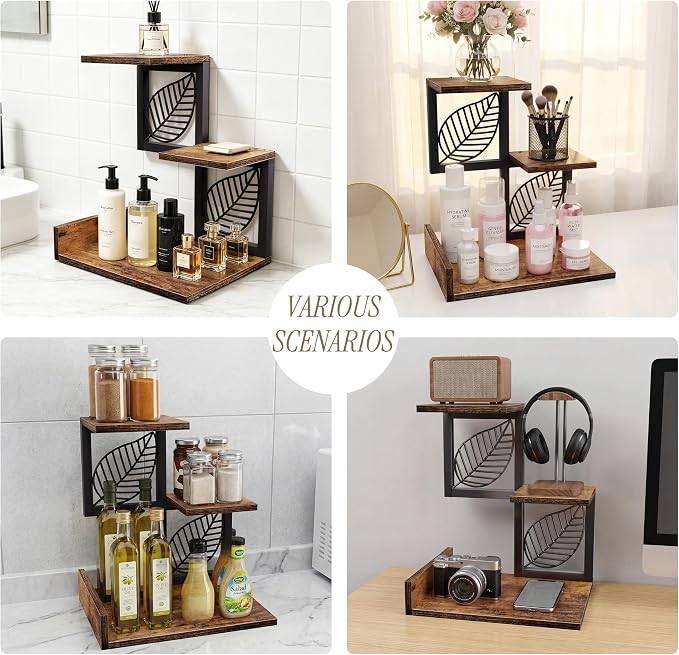Desk Shelf Organizer, 3 Tier Desktop Leaf Small Bookshelf | Adjustable rustic - Image 7