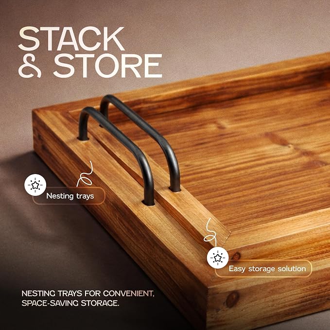 Besti Rustic Vintage Food Serving Trays | Nesting Wooden Board - Image 5