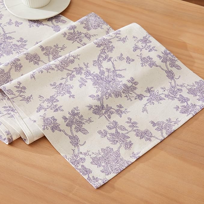 French Pastoral Farmhouse Table Runners, 13x36 Inch Purple | 100% Organic by Unknown