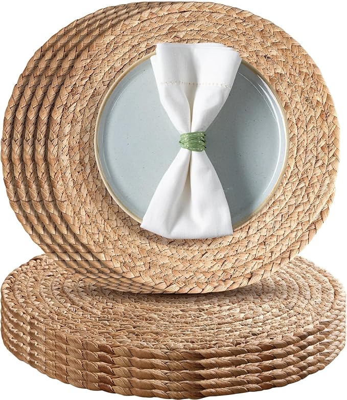 Aofmee 12 inch Round Woven Placemats Set of 10, Boho Rattan Place Mats by Aofmee