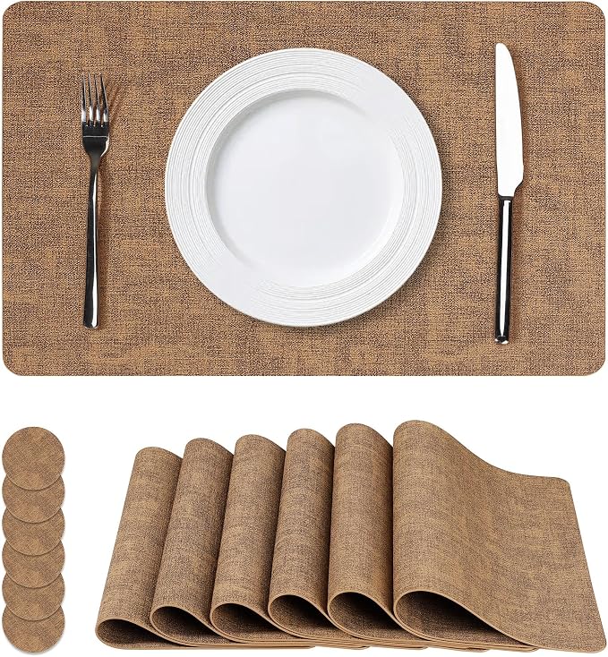 NCUE Vinyl Placemats Set of 6, Heat Resistant, Nonslip Faux Leather Waterproof by NCUE