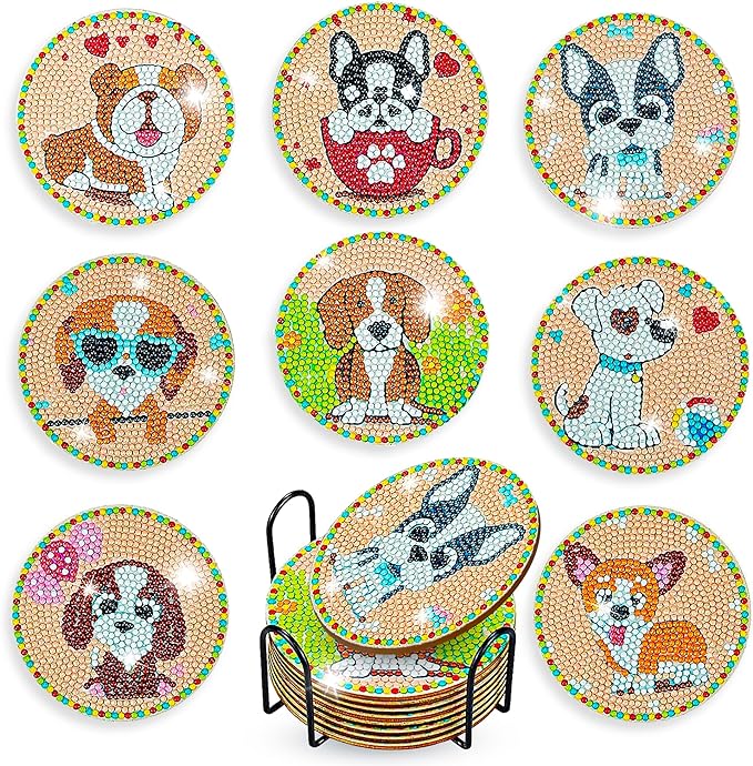 8 pcs Diamond Painting Coasters | Diamond Art Coasters | Cute Dog Diamond Art by LGANHAPY