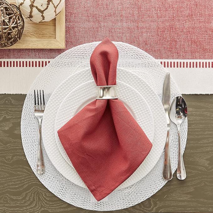 DII Dobby Stripe Table Runner, Barn Red & Cream Background | Woven Decorative - Image 4