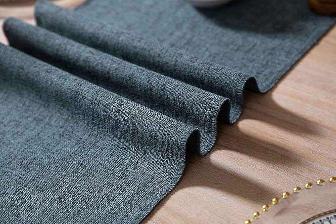 Blue Table Runners 90 Inches Long, Burlap Linen Style Rustic Farmhouse Table - Image 5