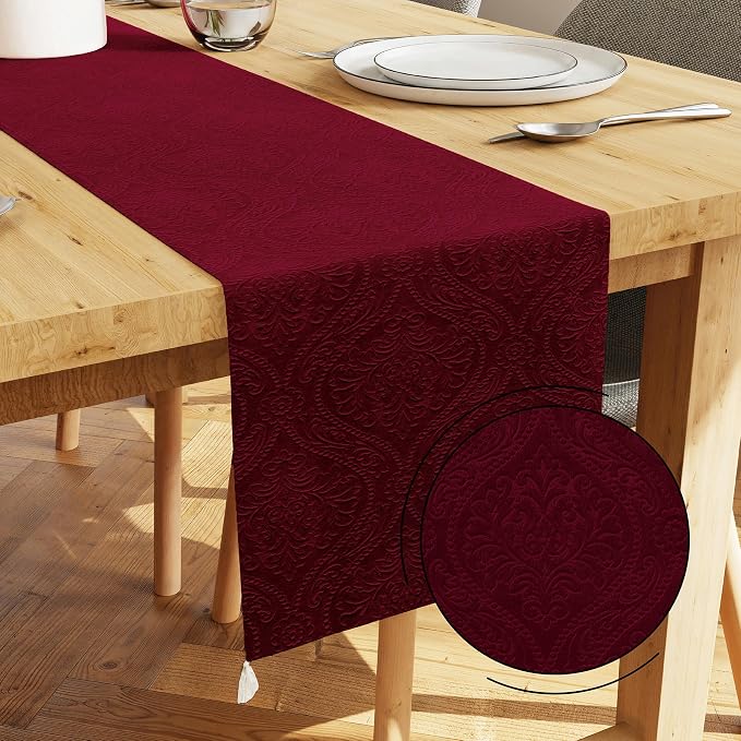 Encasa XO Table Runner, Embossed Velvet, Elegant 13"x72" | Maroon, 175 GSM by EncasaXO
